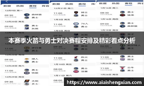 本赛季火箭与勇士对决赛程安排及精彩看点分析